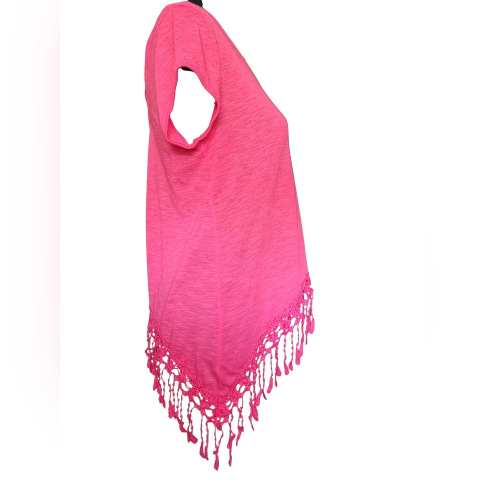 Hot Pink Fringe Hem Women's Top - Picture 3 of 3